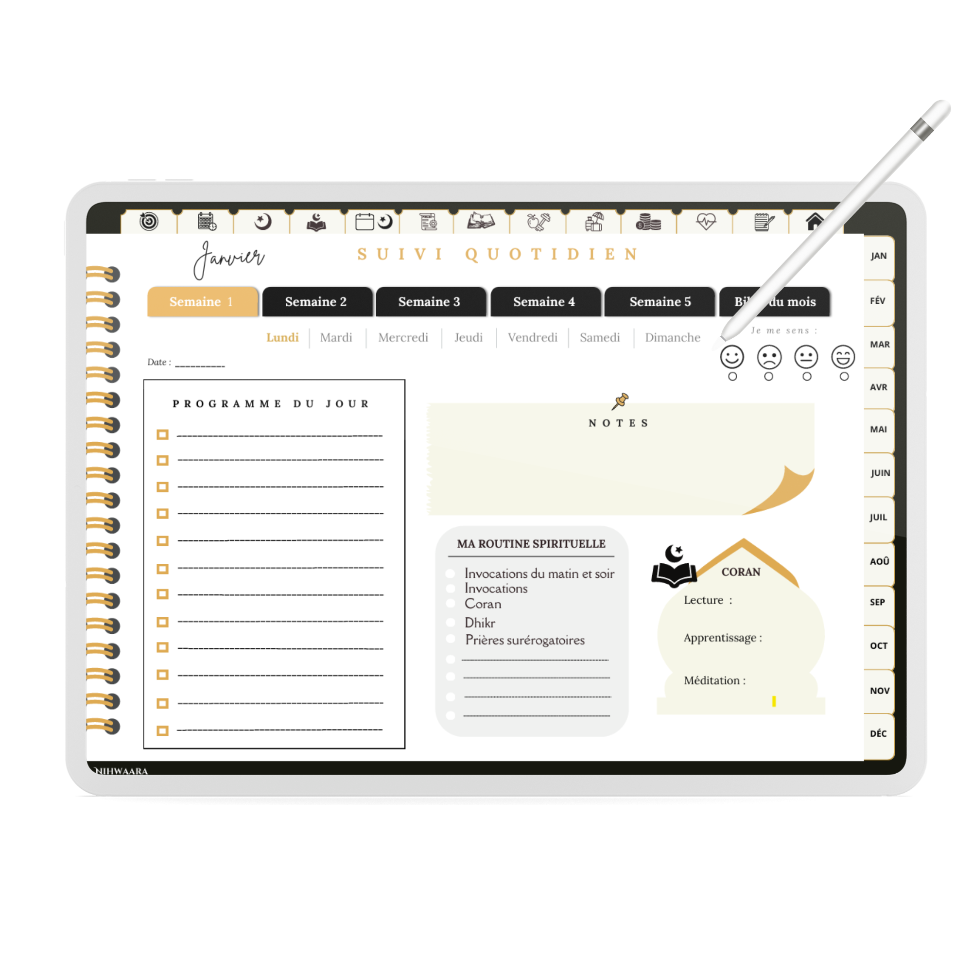 Aperçu du Planner digital musulman Tout-en-un