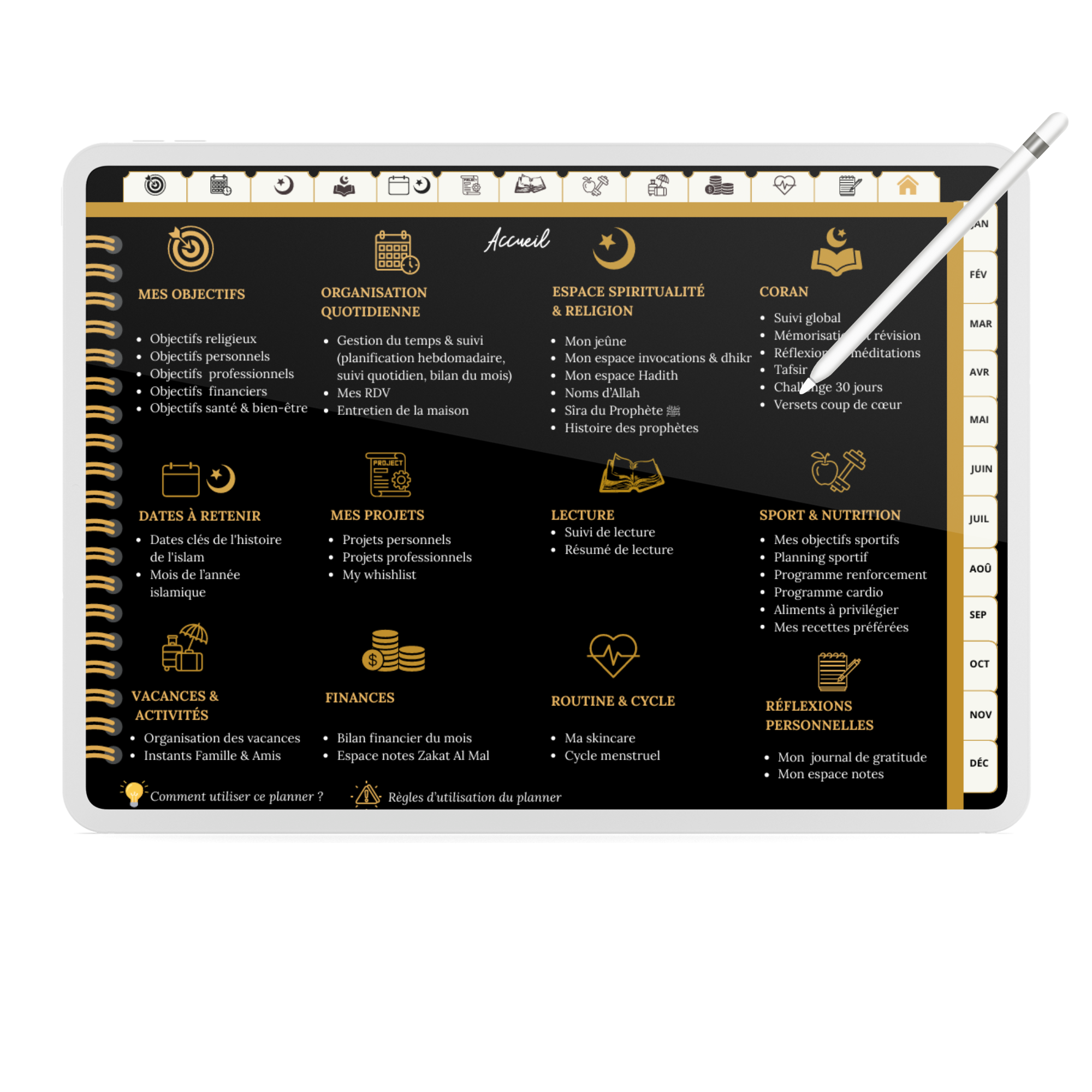 Aperçu du Planner digital musulman Tout-en-un