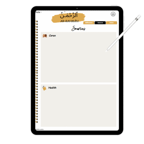 Aperçu méditer sur les noms d’Allah – Journal digital de réflexion et notes