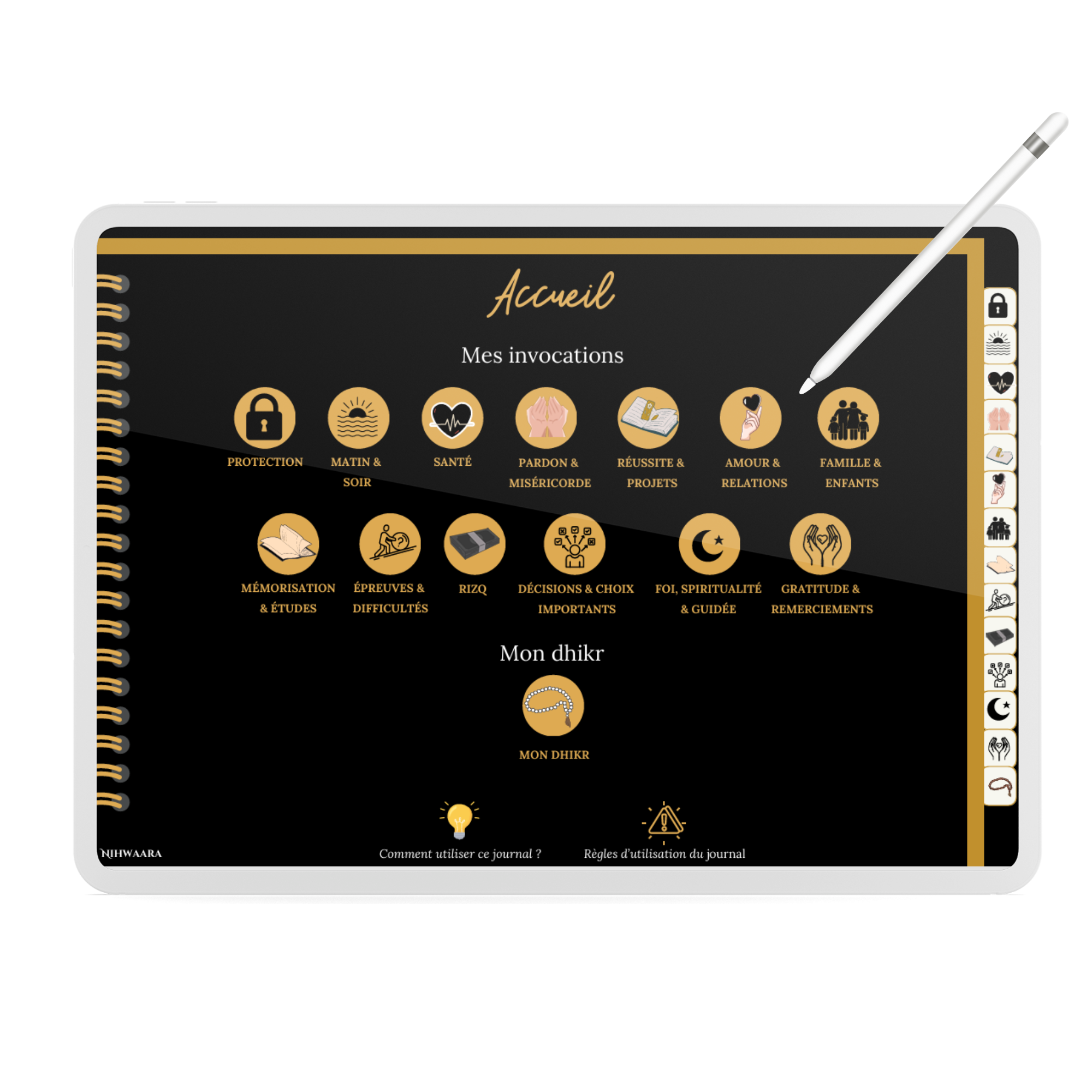 Aperçu mon carnet d’invocations & dhikr – Journal Digital interactif