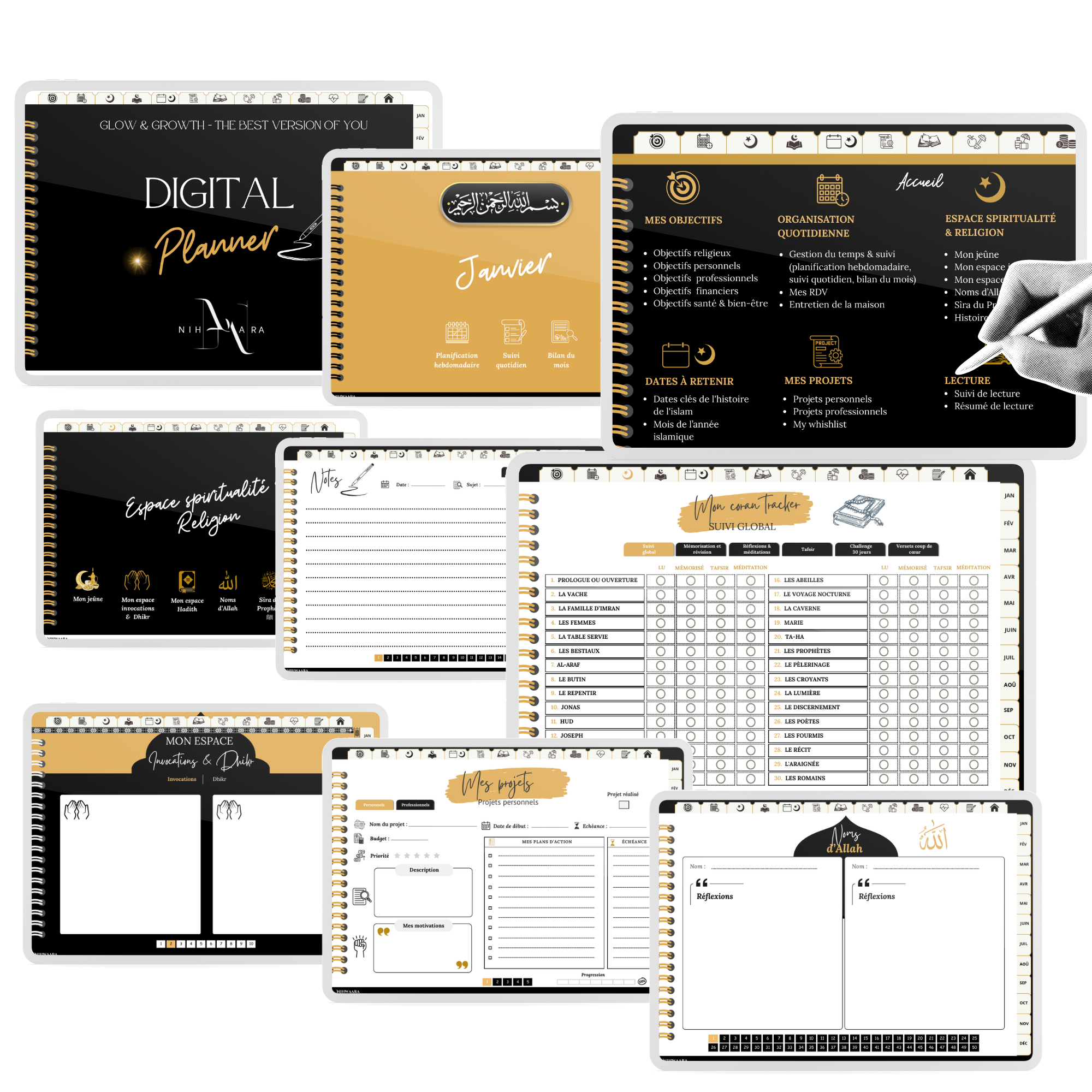 Pllanner digital musulman Tout-en-un Aperçu planner digital musulman Tout-en-un